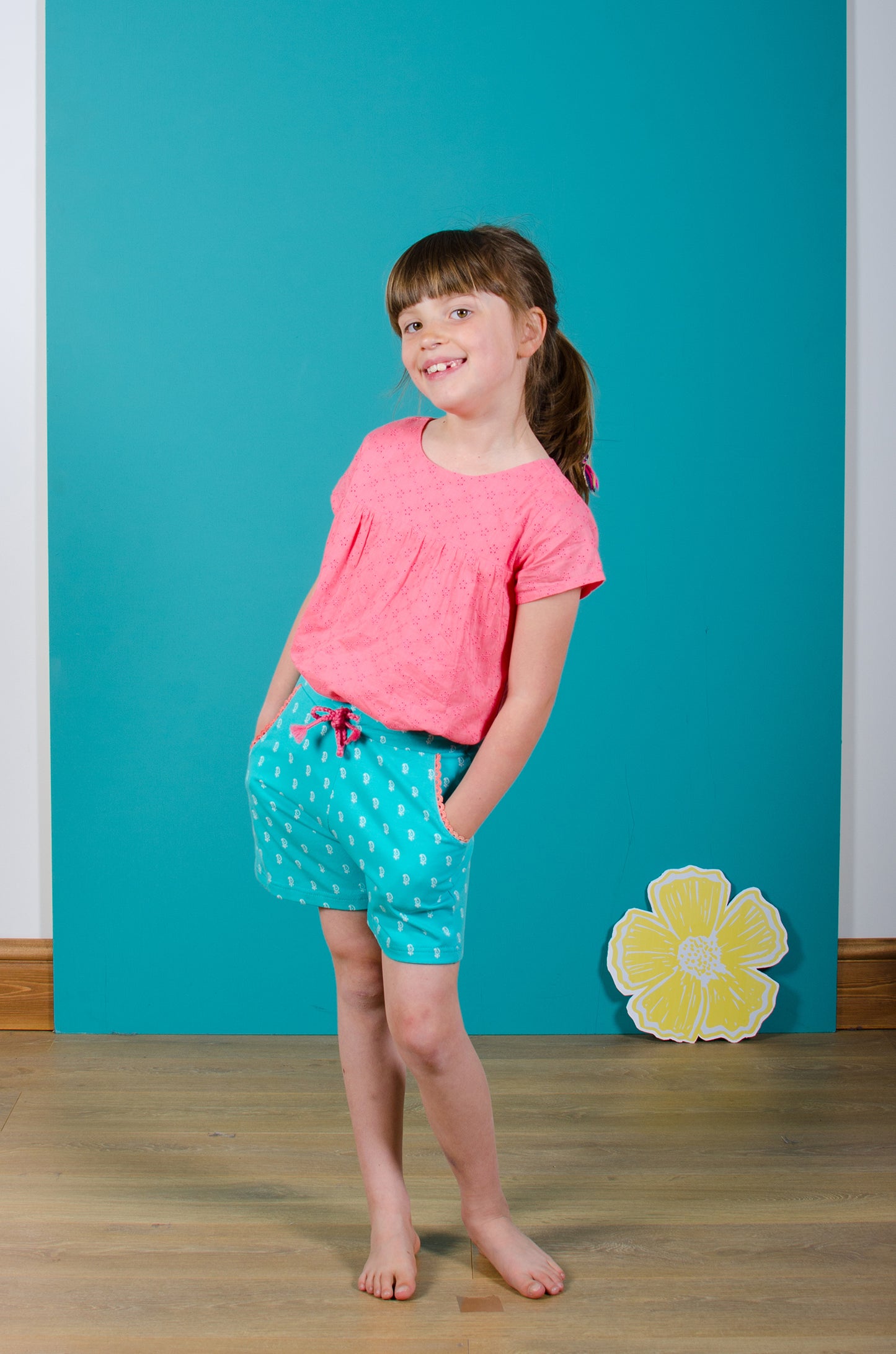 Summer Shorts - Block Print Turquoise