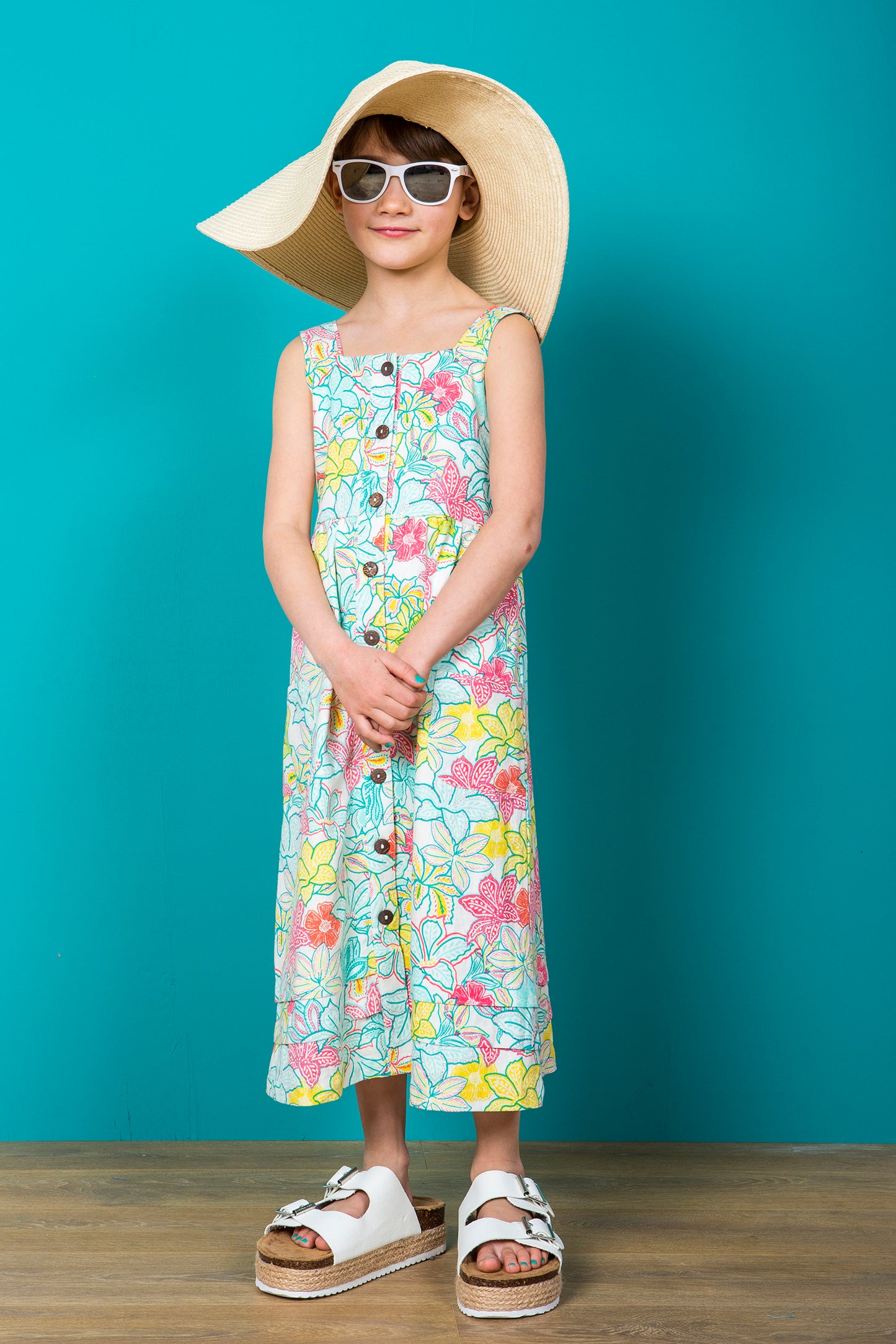 Button Through Summer Dress - Tropical Floral