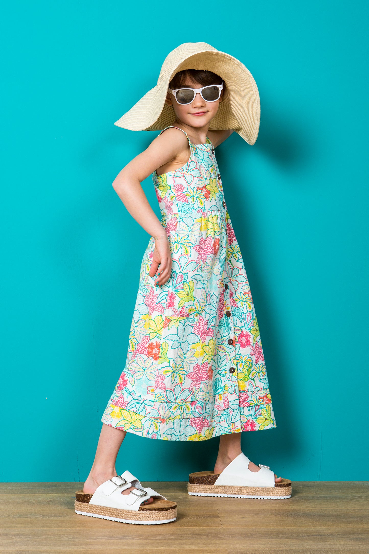 Button Through Summer Dress - Tropical Floral