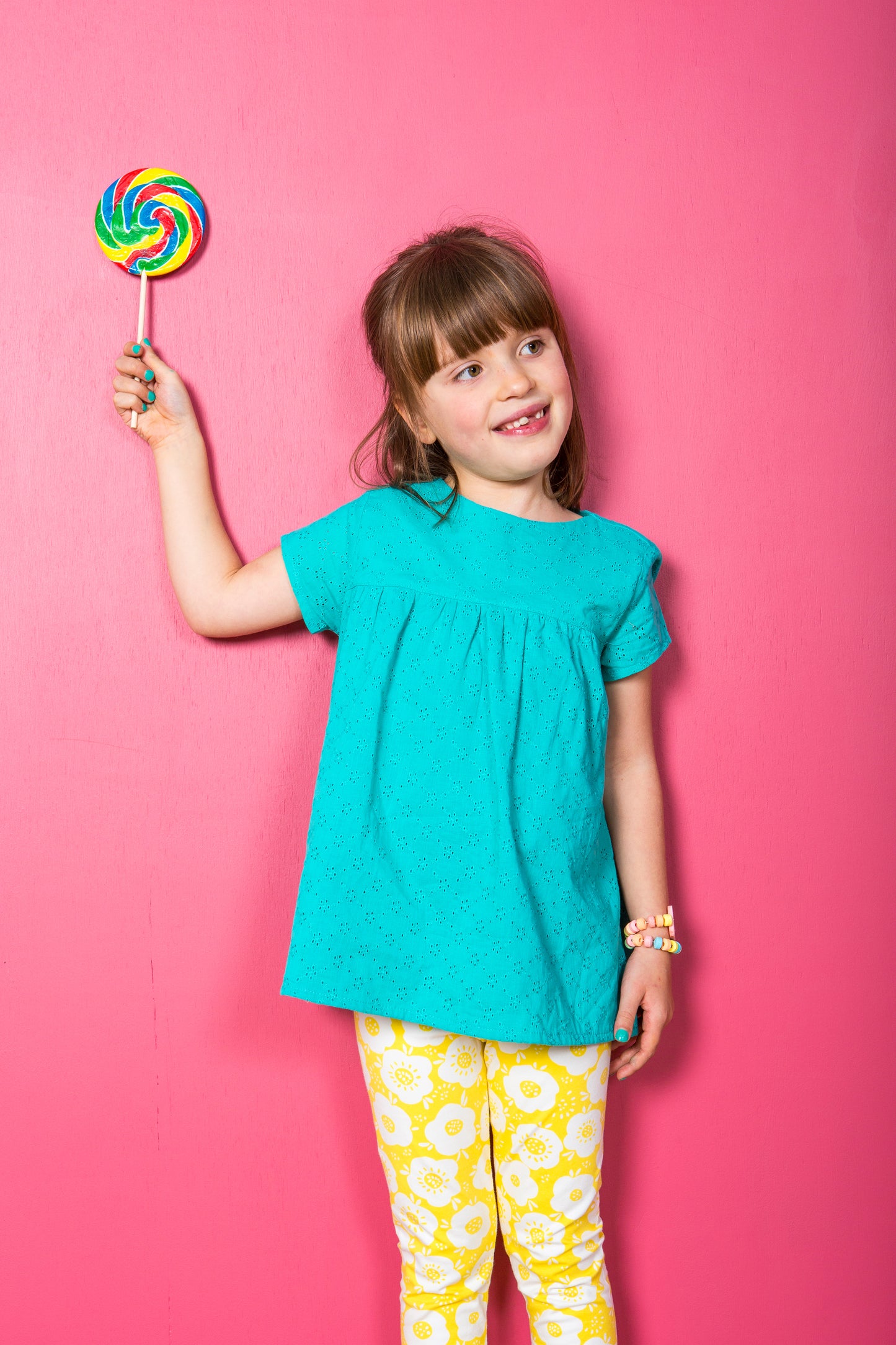 Pop On Broderie Top - Turquoise