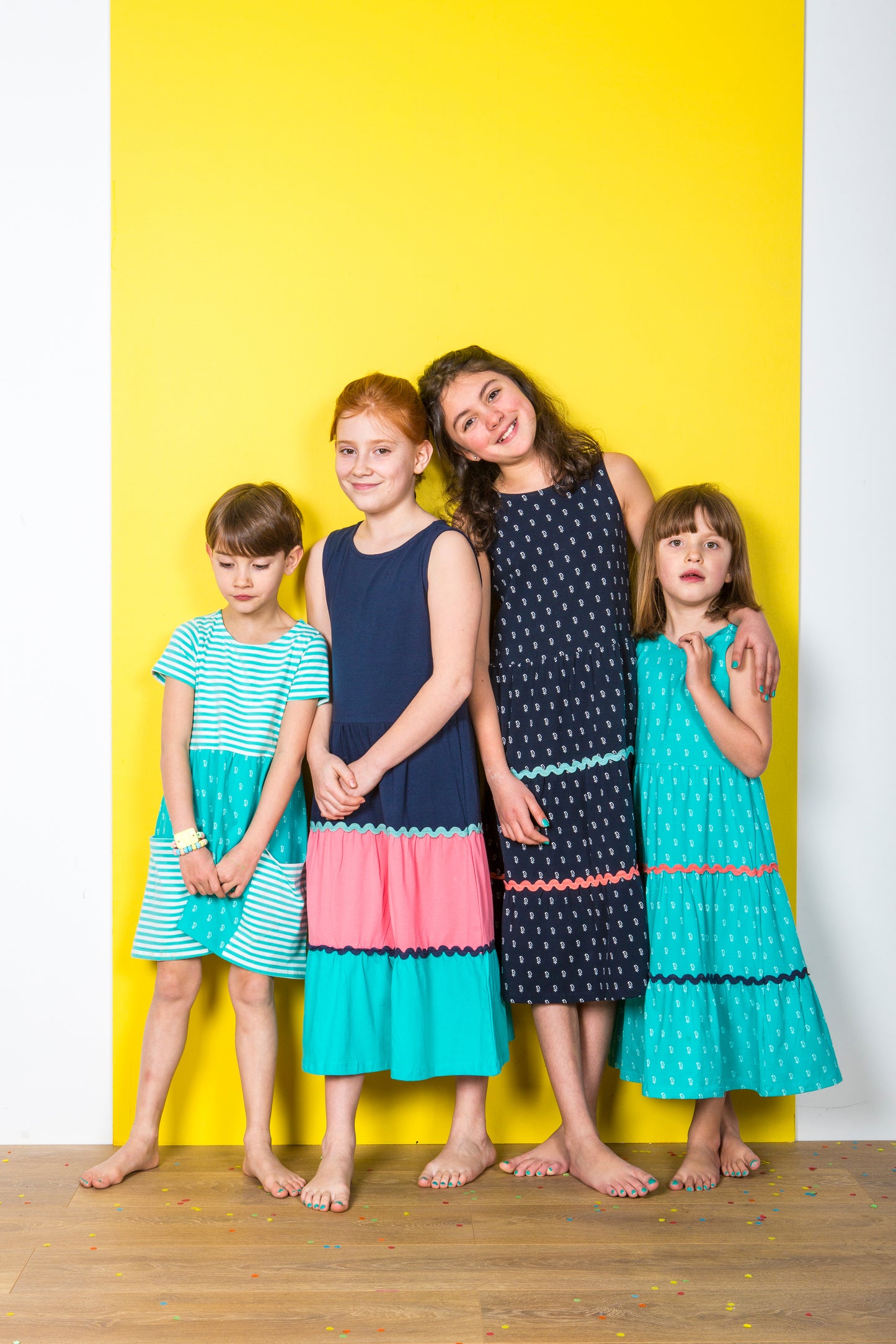 Mix & Match Dress - Turquoise Block Print Geo & Stripe